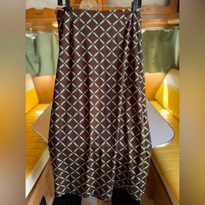 Express Brown Midi Skirt with Green and Light Blue Diamond Plaid